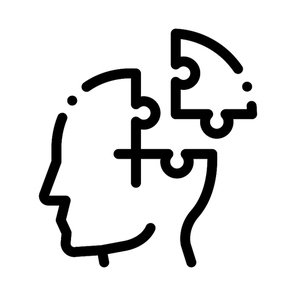 Puzzle Detail Man Silhouette Headache Vector Icon Thin Line. Tension And Cluster Headache, Migraine And Brain Symptom Concept Linear Pictogram. Head Healthcare Monochrome Contour Illustration