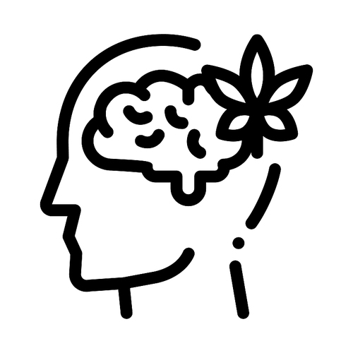 Brain And Leaf Man Silhouette Headache Vector Icon Thin Line. Tension And Cluster Headache, Migraine And Stress Symptom Concept Linear Pictogram. Healthcare Monochrome Contour Illustration