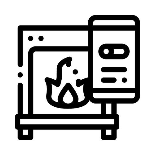 Fireplace Smartpone App Heating Equipment Vector Icon Thin Line. Cool And Humidity, Airing, Ionisation And Heating Concept Linear Pictogram. Conditioning Related Monochrome Contour Illustration