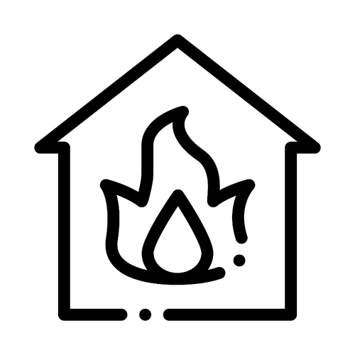 Building And Flame Heating Equipment Vector Icon Thin Line. Cool And Humidity, Airing, Ionisation And Heating Concept Linear Pictogram. Conditioning Related Monochrome Contour Illustration