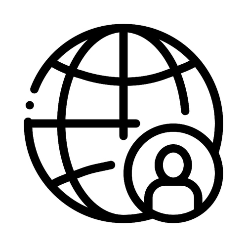 Planet Glob And Man Silhouette Job Hunting Vector Icon Thin Line. Hunting Business People And Recruitment Candidate, Team Work And Partnership Concept Linear Pictogram. Monochrome Contour Illustration