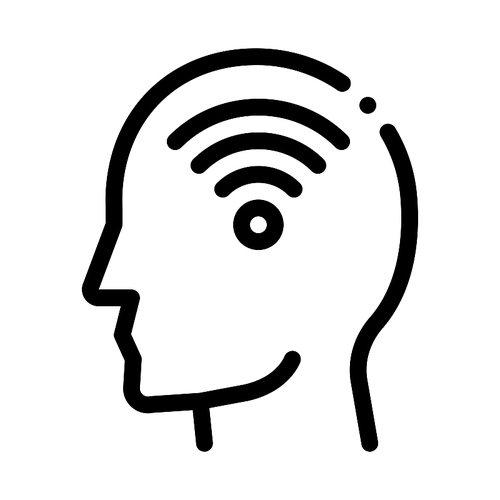 Wifi Symbol In Man Silhouette Mind Vector Icon Thin Line. Gear And Brain, Heart And Shield, Padlock And Coin Mark Concept Linear Pictogram. Black And White Template Contour Illustration