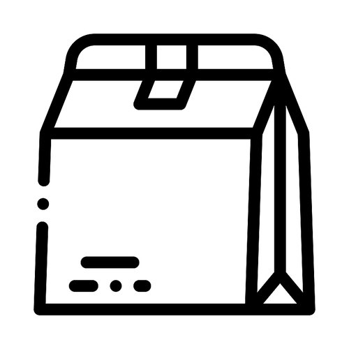 Closed Paper Bag For Food Packaging Vector Icon Thin Line. Carton Box Packaging Concept Linear Pictogram. Parcel, Shipping Delivery Service Equipment Monochrome Contour Illustration