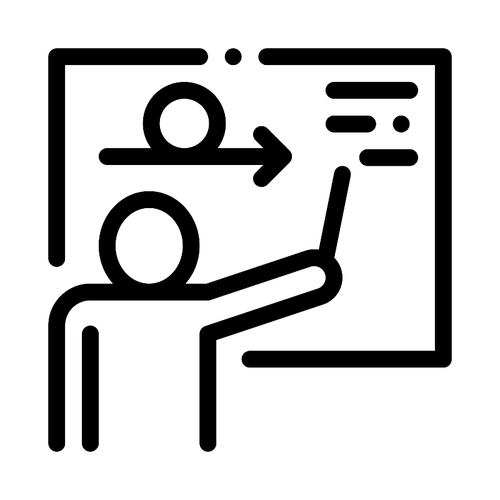 Man Silhouette Near Blackboard Agile Sign Vector Icon Thin Line. Agile Rocket And Document, Gear And Package, Loud-speaker And Stop Watch Concept Linear Pictogram. Monochrome Contour Illustration