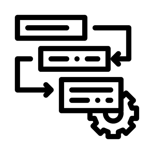 Gear Algorythm System Agile Element Vector Icon Thin Line. Agile Rocket And Document, Gear And Package, Loud-speaker And Stop Watch Concept Linear Pictogram. Monochrome Contour Illustration