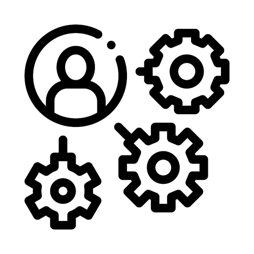 Gear Mechanism And Man Silhouette Agile Vector Icon Thin Line. Agile Rocket And Document, Sandglass And Package, Loud-speaker And Stop Watch Concept Linear Pictogram. Monochrome Contour Illustration