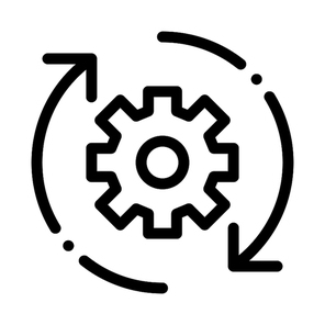 Gear And Arrows Around Agile Element Vector Icon Thin Line. Agile Magnifier And Document, Sandglass And Package, Loud-speaker And Stop Watch Concept Linear Pictogram. Monochrome Contour Illustration