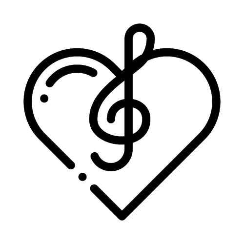 Treble Clef And Heart Song Element Vector Icon Thin Line. Treble Clef And Headphones, Concert, Opera And Singing In Karaoke Concept Linear Pictogram. Monochrome Contour Illustration