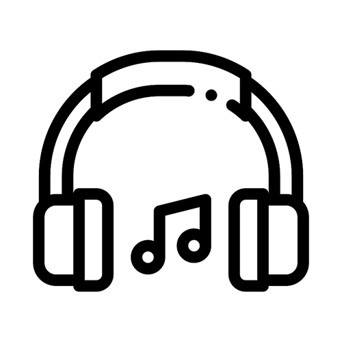 Music Headphones And Musical Notes Vector Icon Thin Line. Singers And Headphones, Concert And Theater, Opera And Karaoke Concept Linear Pictogram. Black And White Contour Illustration