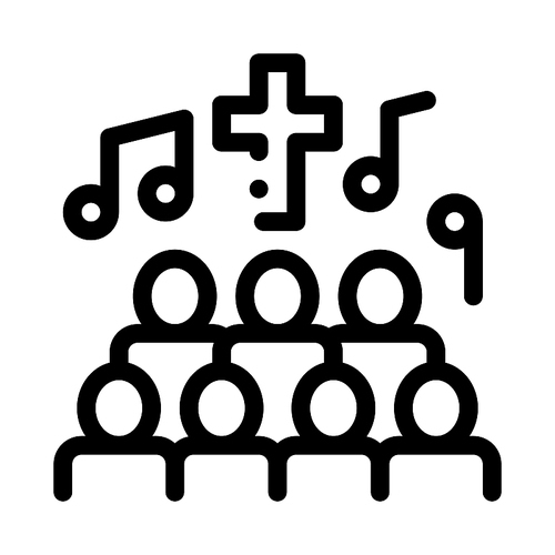 Church Choir Singing Song Concert Vector Icon Thin Line. Microphone And Dynamic, Concert And Theater, Opera And Karaoke Concept Linear Pictogram. Black And White Contour Illustration