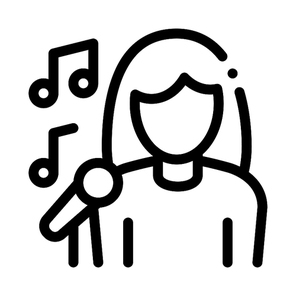 Female Singer With Microphone Sing Recital Vector Icon Thin Line. Microphone And Dynamic, Concert And Theater, Opera And Karaoke Concept Linear Pictogram. Black And White Contour Illustration