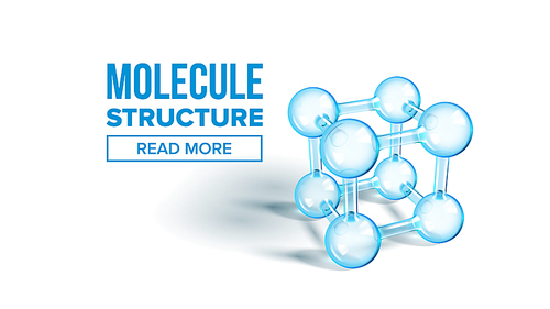 Scientific Molecule Structure Landing Page Vector. Extremely Minute Particle Glass Molecule For Website or Webpage. Reflective And Refractive Molecular Compound. Template Realistic 3d Illustration