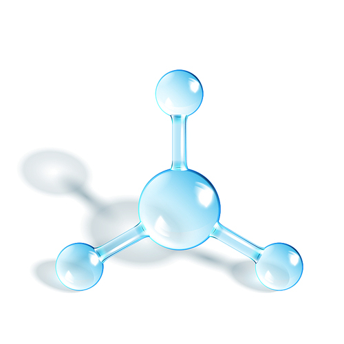 Chemical Ammonia Molecule Glossy Model Vector. Chemistry Science Molecule. Reflective And Refractive Abstract Molecular Shiny Connected Spheres Mockup Concept Realistic 3d Illustration