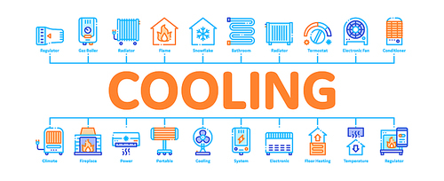 Heating And Cooling Minimal Infographic Web Banner Vector. Cool And Humidity, Airing, Ionisation And Heating Concept Linear Pictograms. Conditioning Related Contour Illustrations