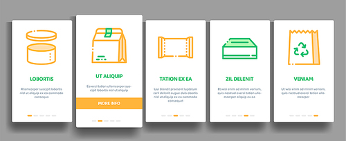 Packaging Elements Vector Onboarding Mobile App Page Screen. Contour Illustrations