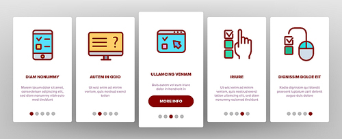 Online Test Onboarding Mobile App Page Screen Vector Thin Line. Survey And Questionnaire, Online Mobile Checklist, Poll And Vote Concept Linear Pictograms. Contour Illustrations