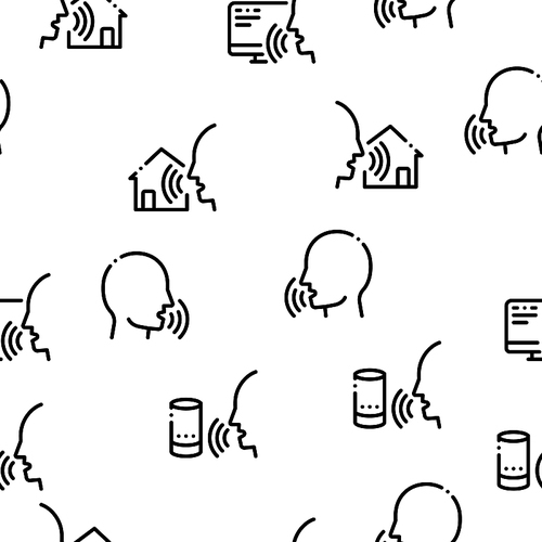 Voice Control Seamless Pattern Vector Thin Line. Voice Contour Illustrations