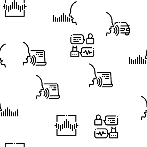 Voice Control Seamless Pattern Vector Thin Line. Voice Contour Illustrations