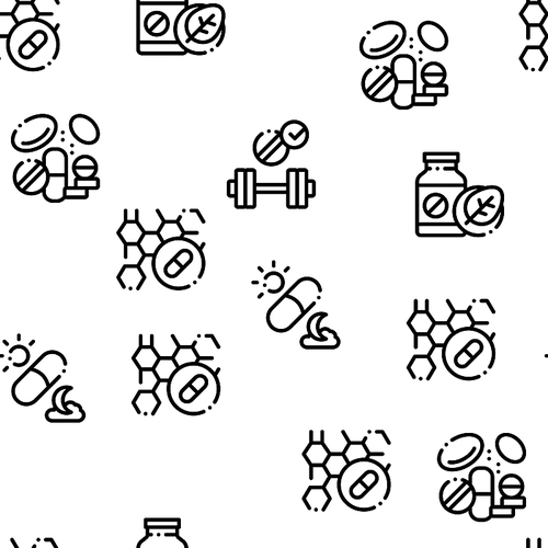 Supplements Seamless Pattern Vector Sport Contour Illustrations