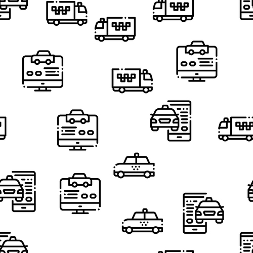 Online Taxi Seamless Pattern Vector Thin Line. Contour Illustrations