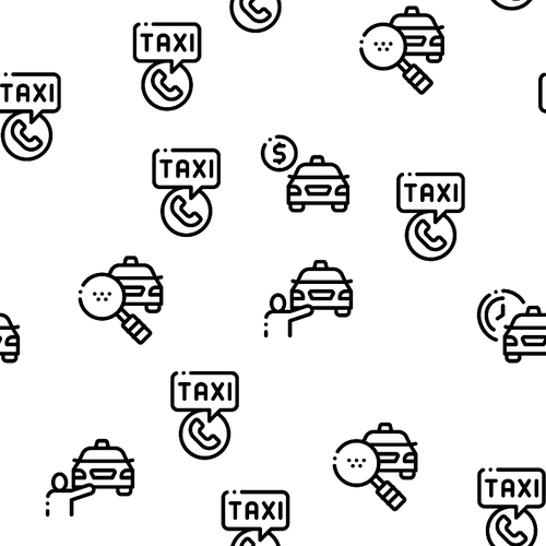 Online Taxi Seamless Pattern Vector Thin Line. Contour Illustrations