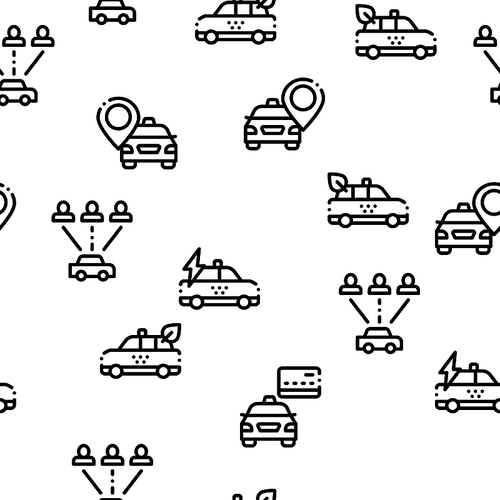 Online Taxi Seamless Pattern Vector Thin Line. Contour Illustrations