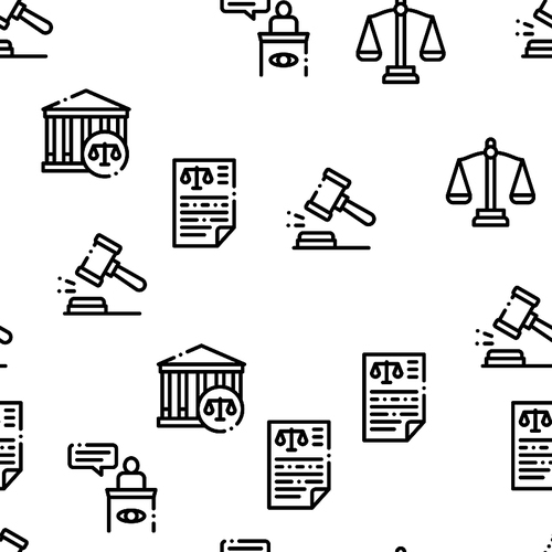 Law And Judgement Seamless Pattern Vector Thin Line. Contour Illustrations
