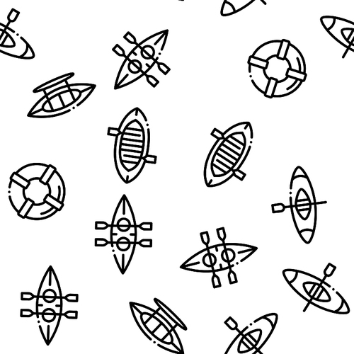Canoeing Seamless Pattern Vector Thin Line. Contour Illustrations