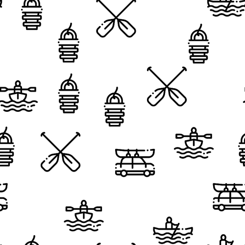 Canoeing Seamless Pattern Vector Thin Line. Contour Illustrations