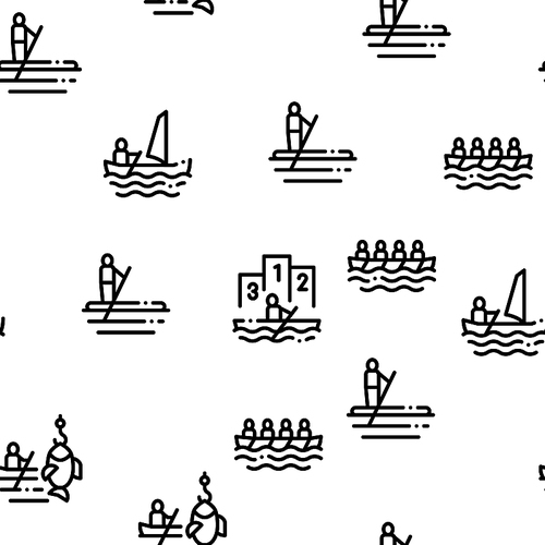 Canoeing Seamless Pattern Vector Thin Line. Contour Illustrations