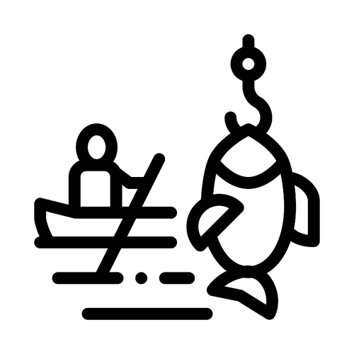 Boat Fishing Canoeing Icon Vector Thin Line. Contour Illustration