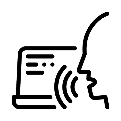 Laptop Human Voice Control Icon Vector Thin Line. Contour Illustration