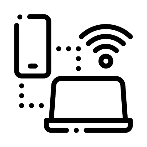 Smartphone and Laptop Wi-Fi Connection Icon Vector. Outline Smartphone and Laptop Wi-Fi Connection Sign. Isolated Contour Symbol Illustration