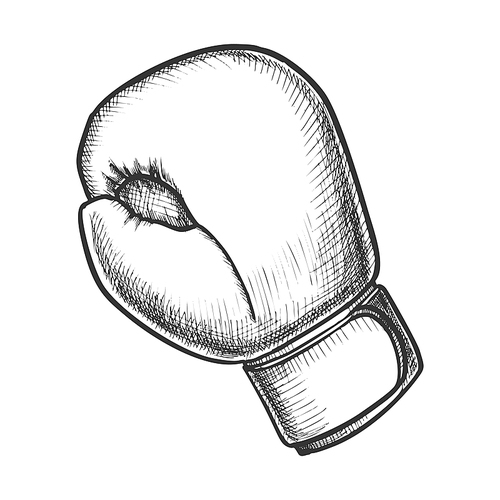 Boxing Glove For Sport Training Monochrome Vector. Sportsman Equipment Glove For Combat On Ring. Fist Protection Engraving Concept Template Hand Drawn In Vintage Style Black And White Illustration