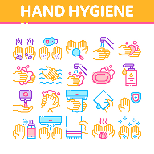 Hand Healthy Hygiene Collection Icons Set Vector Thin Line. Hand Protection, Washing With Anti Bacterial Soap And Foam, Paper Concept Linear Pictograms. Color Contour Illustrations