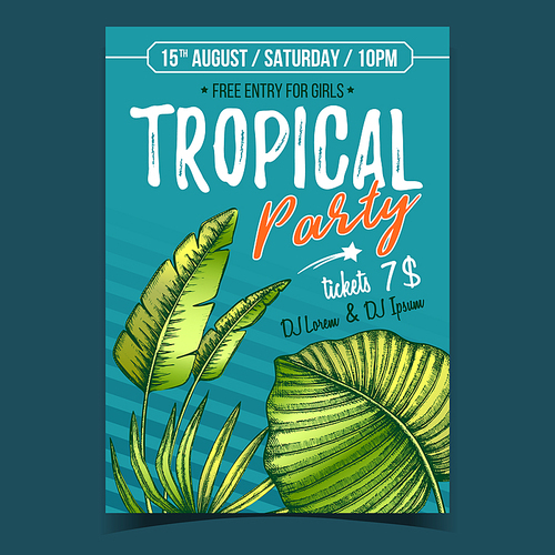 Licuala Grandis Exotic Bush Leaves Poster Vector. Native To Lowland Rainforests Leaves Depicted on Advertising Tropical Party. Beautiful Nature Botanical Herb Designed In Vintage Style Illustration