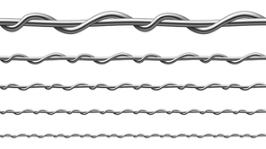 Twisted Steel Wire Seamless Pattern Set Vector. Collection Of Metallic Wire Of Gates Or Fence For Restrict Passage Of People, Vehicles And Agricultural Implements. Template Realistic 3d Illustrations