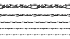 Twisted Metallic Wire Seamless Pattern Set Vector. Collection Of Flexible Metal Wire For Gates Or Fence. Industrial Equipment For Security Forbidden Areas Template Realistic 3d Illustrations