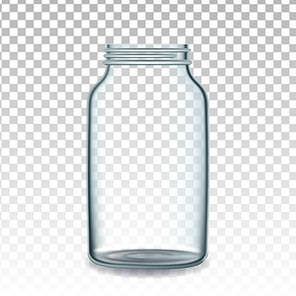 Bottle For Storaging Canned Vegetables Vector. Opened Empty Glass Bottle For Pickled Tomatoes, Cucumbers Or Sweet Peppers Transparency Background. Kitchen Glassware Template Realistic 3d Illustration