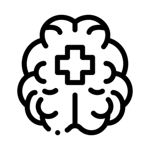Brain And Medical Cross Icon Vector. Outline Brain And Medical Cross Sign. Isolated Contour Symbol Illustration