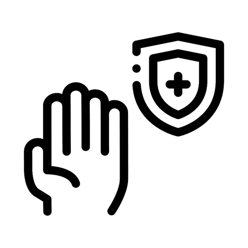 Hand Shield With Cross Icon Vector. Outline Hand Shield With Cross Sign. Isolated Contour Symbol Illustration