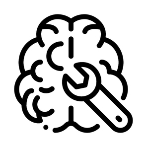 Brain Wrench Icon Vector. Outline Brain Wrench Sign. Isolated Contour Symbol Illustration