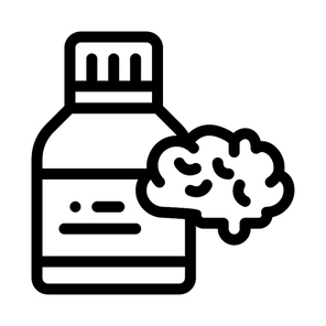 Bottle Pills Brain Icon Vector. Outline Bottle Pills Brain Sign. Isolated Contour Symbol Illustration