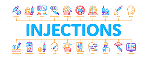 Injections Minimal Infographic Web Banner Vector. Anti-ageing Treatments Procedure, Fillers Medical Cosmetic Injections Concept Illustrations
