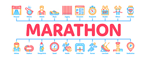 Marathon Minimal Infographic Web Banner Vector. Human Athlete Silhouette Running And Uniform, Sport Stadium For Marathon And Shoe Concept Illustrations