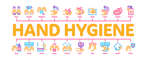 Hand Healthy Hygiene Minimal Infographic Web Banner Vector. Hand Protection, Washing With Anti Bacterial Soap And Foam, Paper Concept Illustrations