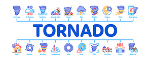 Tornado And Hurricane Minimal Infographic Web Banner Vector. Tornado Blowing House Roof, Cyclone On Planet Globe, Twister Weather Concept Illustrations