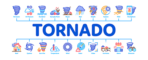 Tornado And Hurricane Minimal Infographic Web Banner Vector. Tornado Blowing House Roof, Cyclone On Planet Globe, Twister Weather Concept Illustrations