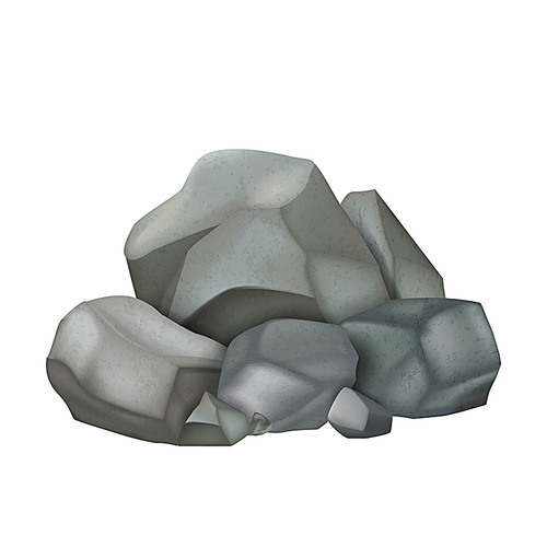 Stone Gravel Pile Cobblestone Boulders Vector. Heap Of Grey Solid Strong Stone Castle Build Material. Natural Concrete Block Slates Color Concept Template Realistic 3d Illustration