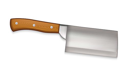Cleaver Large Cook Knife With Walnut Handle Vector. Restaurant Chef Cleaver For Cutting And Cooking Meat Or Fish. Stylish Butcher Kitchen Utensil Concept Layout Realistic 3d Illustration